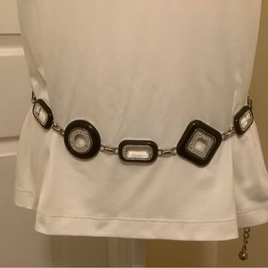 Black enamel and crystal chain belt